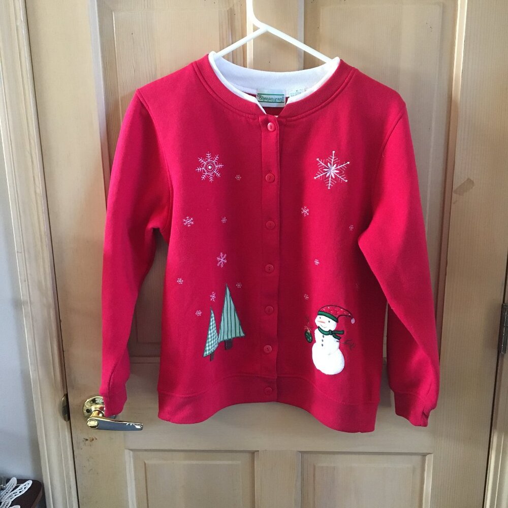 Women's Christmas Embroidered Button Down Sweatshirt - Size M